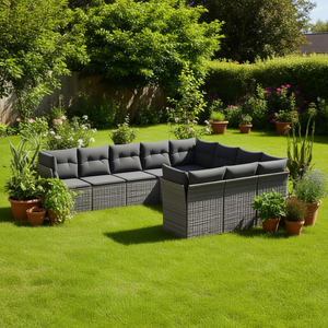 Conjunto de Sofás de Jardín de Ratán Moderno, 6 Plazas, Resistente a la Intemperie, Diseño Contemporáneo, Muebles Grises - Product Image 2