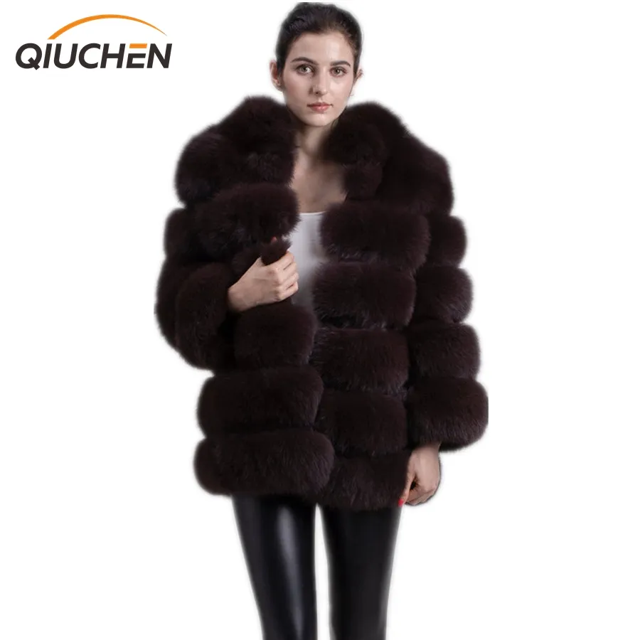 QIUCHEN- QC5073 new arrival high quality women real fox fur coat genuine fur short coat long sleeves with collar