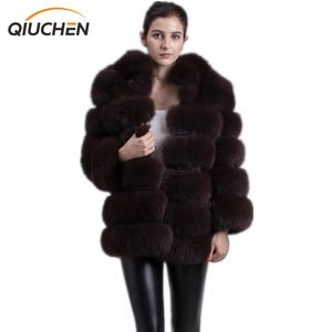 QIUCHEN- QC5073 nuovo arrivo <span class=keywords><strong>cappotto</strong></span> da donna in vera <span class=keywords><strong>pelliccia</strong></span> <span class=keywords><strong>di</strong></span> volpe <span class=keywords><strong>di</strong></span> alta qualità <span class=keywords><strong>con</strong></span> <span class=keywords><strong>maniche</strong></span> lunghe <span class=keywords><strong>con</strong></span> colletto - Product Image 1