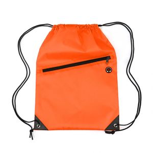 Custom Logo Front Zipper Pocket Drawstring Bag Cinch <b>Backpack</b> Sports Sack for Trade Show Giveaways - Product Image 5
