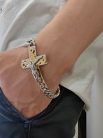 Bracelet Croix Crucifix en Acier Inoxydable 316L Plaqué Or 18 carats et Argent, Chaîne Curb, Bijoux Religieux Corpus pour Hommes et Femmes, Vente en Gros, Personnalisation OEM