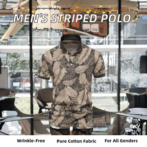 Camiseta de Verano para Hombre, Bordada, de Manga Corta, Antiarrugas, con Estampado a Rayas, Estilo Casual y Urbano, con Botones, Superventas - Product Image 2