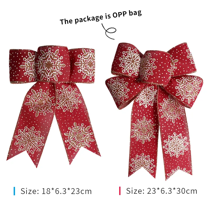 Wholesale Custom Polyester Holiday Party Gift Bow Outdoor Door Big Red Ribbon Bow Decoration Snowflake Christmas Bows