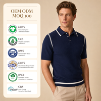Pull en maille à col polo pour homme avec logo personnalisé, style preppy sport old money, 100% coton biologique OCS