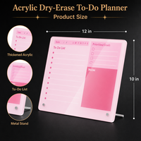 Planificateur de liste de tâches en acrylique rose épaissi personnalisé, effaçable à sec, avec support métallique pour bureau à domicile, tableau de tâches en acrylique