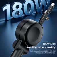 Chargeur de voiture 180W avec câble USB C rétractable Type C Lightning Adaptateur de charge rapide double pour voiture Compatibilité multi-protocoles
