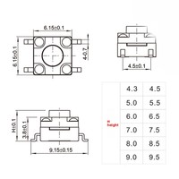 Venta Directa de Fábrica, Interruptor Táctil, Resistente al Agua IP67, Electrónico SMD, 6x6, Altura Personalizable de 4.3-10 mm, RoHS