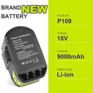 1'li Paket 9.0Ah 18V Pil, Ryobi P108 P102 P103 P104 P105 P107 P109 Dijital Piller için Yedek Parça ile Uyumlu - Product Image 2