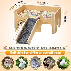 Casa de Madera para Cobayas con Escaleras y Cama, Diseño Floral, Hábitat Transpirable para Animales Pequeños - Product Image 4