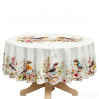 Nappe de table durable en polyester imprimé pour les fêtes, le printemps et l'été, motif floral d'oiseaux et de branches, idéale pour les pique-niques et les dîners