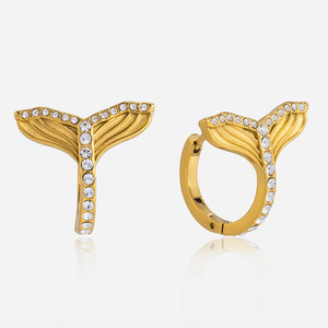 Pendientes colgantes de acero inoxidable con forma de cola de pez y diamantes de imitación para fiestas, joyería de moda - Product Image 1