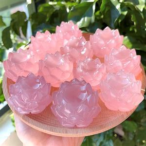 Naturale di alta qualità curativa rosa quarzo cristallo di cristallo di cristallo di Reiki rosa loto di cristallo per la meditazione decorazione - Product Image 3