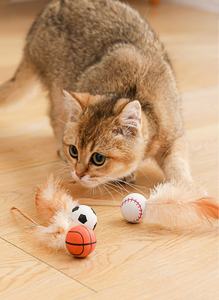 Yeni Lastik Elastik Tüylü Top, Kovalamaya, Oynamaya ve Isırmaya Eğilimli Kediler İçin İnteraktif Futbol, Basketbol, Beyzbol Topu Oyuncağı - Product Image 3