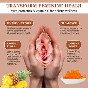 OEM ODM Women's Probiotic Balance Gummies with Vitamin Pineapple Fruit Powder Support Immune Antioxidant Slow Skin Aging - Product Image 3