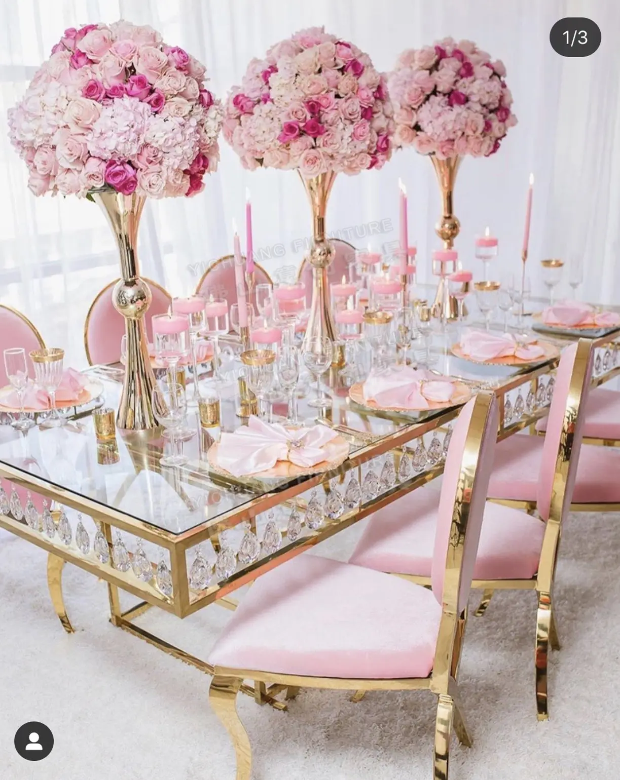 HC-ST98 Rectangle tempered mirror glass event decor luxury crystal golden stainless steel wedding tables