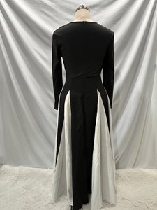 Vestidos musulmanes elegantes de manga larga para mujer Nuevo choque de color blanco y negro con patchwork de lazo - Product Image 3