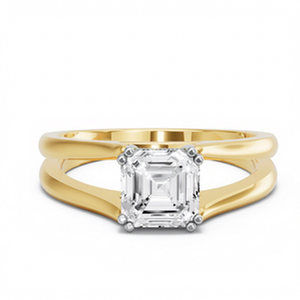 Bague solitaire vintage pour femme en or jaune plaqué rhodium avec diamant de laboratoire taille Asscher et serti en panier, idéale pour les fiançailles et les mariages - Product Image 1