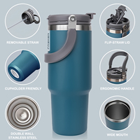 Gobelet de 30oz 40oz avec poignée et couvercle en paille Tasse à vide isolée en acier inoxydable à double paroi pour le bureau, la maison et le sport