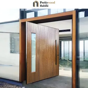 Prettywood Grandes Slats Verticais Projeto Porta Do Pivô Moderna Residencial De Noz De Madeira Sólida Porta De Entrada Frontal Exterior Para Casas