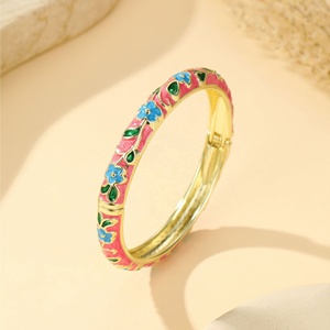 Fashion <b>Sweet</b> Colorful Oil Drop <b>Flowers</b> Leaves Vines Bracelet Retro Chinese <b>Flower</b> Enamel Open Ended Bracelet Jewelry - Product Image 2