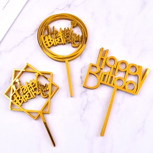 XJH Herramientas <span class=keywords><strong>de</strong></span> Repostería al por Mayor, Decoración <span class=keywords><strong>de</strong></span> Pasteles, Adornos Acrílicos Dorados <span class=keywords><strong>de</strong></span> Feliz <span class=keywords><strong>Cumpleaños</strong></span> para Pasteles y Cupcakes con Palitos - Product Image 1