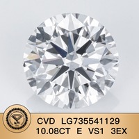 Joya Messi, Diamante Suelto de Gran Quilate, Forma Redonda, 10.08ct, E VS1, Corte Excelente, Diamante Cultivado en Laboratorio