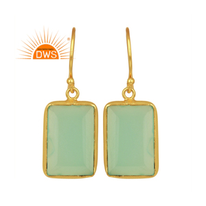 Newly Arrival Indian Gold Plated Solid Silver Earrings Aqua Chalcedony Gemstone Earrings Jewelry Supplier - Product Image 1
