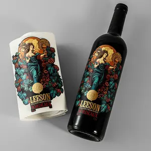 Metal şarap etiketi kişiselleştirilmiş tasarım rulo kabartmalı altın folyo şişe için şarap etiketi özel Logo dokulu kağıt şarap etiketi