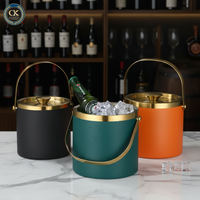 Seau à glace en acier inoxydable de qualité supérieure, noir, champagne, double couche, pour les fêtes, les bars, seau à glace circulaire en métal