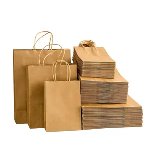 Factory Supplier Food Grade Takeaway Packaging Flat Bottom Kraft Hard Paper Bags Paper Custom Bag
