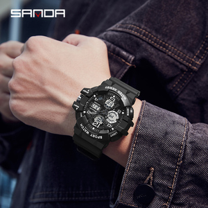 SANDA 3168 haute qualité unique garçons montre numérique original bracelet en Silicone étanche chronographe grand numéro montre de sport ensemble - Product Image 6