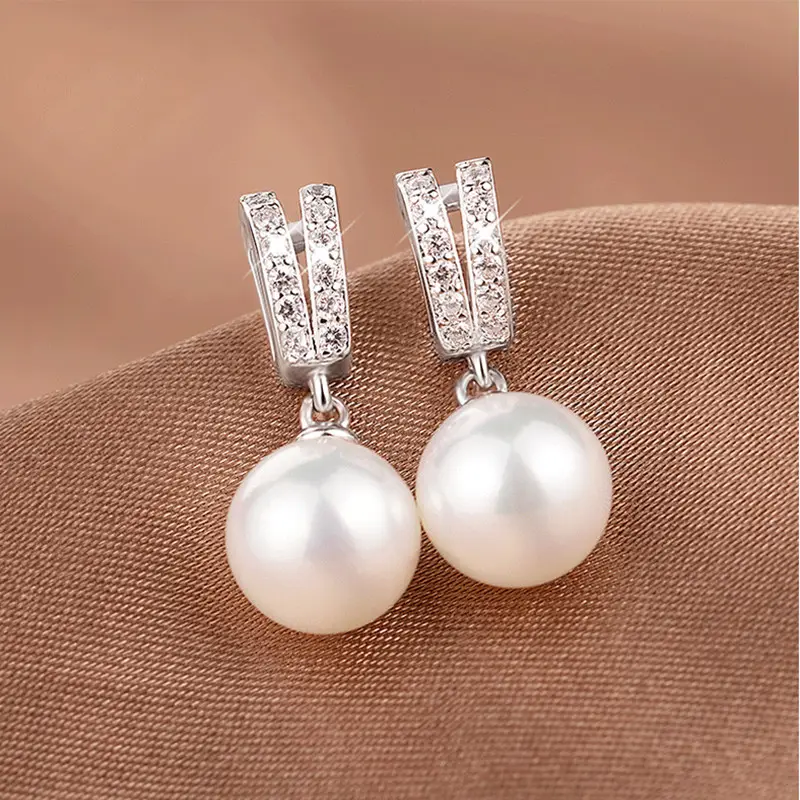 CAOSHI Elegant Korean Imitate Fresh Water Pearl Dangle Jewelry Women 925 Silver Plated Zircon CZ Pearl Wedding Drop Earings
