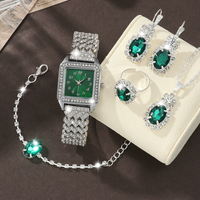 YuSa1073 6PCS Jam Tangan Wanita Jam Tangan Mewah untuk Wanita dengan Tatah Berlian Dial Persegi Jam Tangan Quartz dan Set Perhiasan Pembelian Grosir Lintas Batas