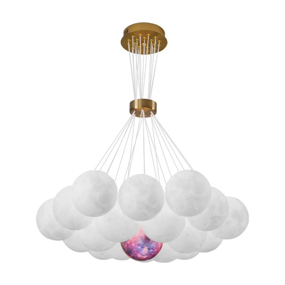 Nordic planet moon chandelier designer creative hotel bedroom lamp bubble ball net living room pendant light