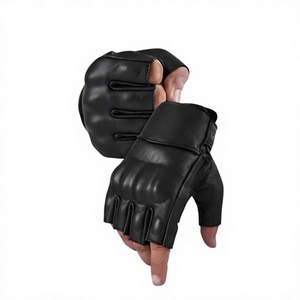 Guantes de Cuero Negro para Levantamiento de Pesas, Medios Dedos, con Correa Ajustable para Muñeca, para Gimnasio y Entrenamiento - Product Image 4