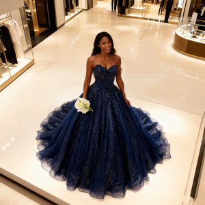 <span class=keywords><strong>Robe</strong></span> de bal élégante et respirante en <span class=keywords><strong>tulle</strong></span> brillant bleu marine, coupe trapèze, longueur ras du sol, sans manches, <span class=keywords><strong>avec</strong></span> dos lacé – Collection Fournisseurs - Product Image 3