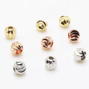 Grosir manik-manik bola logam baja tahan karat diy gelang ukiran manik-manik berlapis emas manik spacer untuk membuat perhiasan
