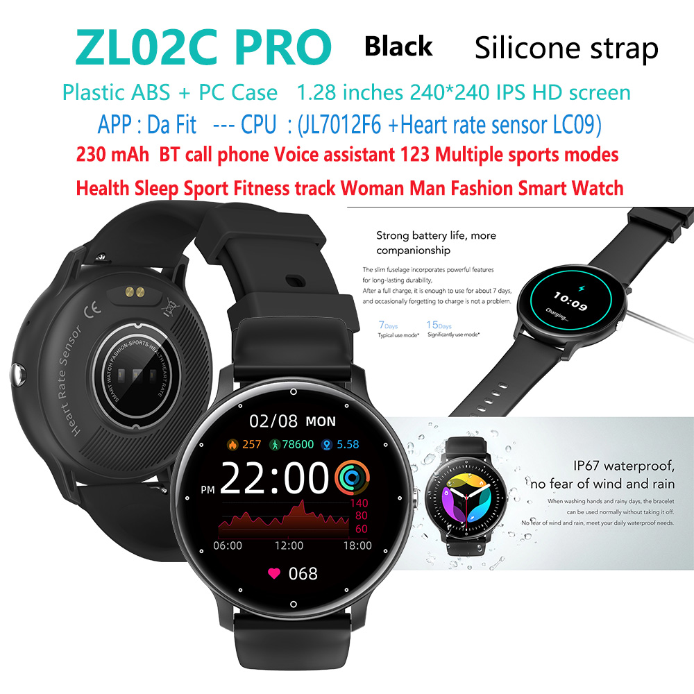 Negro ZL02C-pro-dafit-sport-hombre-mujer-reloj inteligente