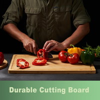 Planches à découper extra larges en bambou pour la cuisine, planches à charcuterie, plateau de service pour fromages avec poignées latérales et rainures pour le jus