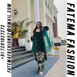 Indian and Pakistani Style Heavy Viscose <b>Velvet</b> with Embroidery Work and Sequence Work Salwar Kameez for Women Wedding Occasions - Product Image 2