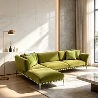 Canapé d'angle en velours vert en forme de L, mobilier de maison personnalisé, canapé d'angle moderne 5-6 places avec pieds argentés pour projet d'appartement
