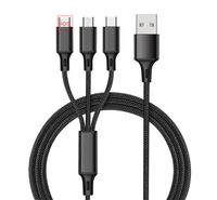Kabel Data 3 in 1 Fast Charging 1.2 m untuk iPhone, Kabel Micro USB Nylon Braided Tahan Aus, Kabel Pengisian Daya 3 in 1 Grosir