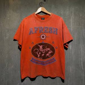 Custom Wholesale Acid Wash <b>Vintage</b> Distressed Ripped <b>Graphic</b> Print Boxy Fit Oversized Streetwear Y2K Men T-shirt - Product Image 1