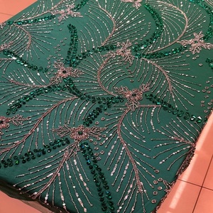 Elegant Crystal Beaded <b>Fabric</b> with Floral Embroidery Luxury Lace Textile for Bridal Dress Evening Gown High End Couture Apparel - Product Image 1