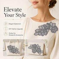 Applique en dentelle florale grise, garniture brodée de fleurs et de feuilles pour robes, chemisiers, sacs, vêtements et décoration de mode DIY.