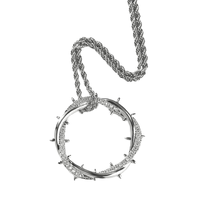 Collier pendentif Couronne d'épines entièrement serti de zircons CZ, chaîne corde en laiton, bijoux Hip Hop, plaqué argent/or, cadeau unisexe