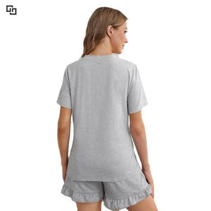 Pyjama d'allaitement solide pour femmes enceintes, 2 pièces, vêtements de maternité d'été, pyjama en bambou - Product Image 4