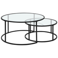 Table d'appoint ronde facile à assembler en métal noir en verre trempé transparent Nid latéral Ensemble de 2 tables basses gigognes