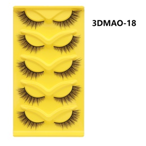Vente en gros des 5 paires les plus populaires de faux cils en poils synthétiques de vison artificiel 3D Cat-eye <span class=keywords><strong>Fox</strong></span> Series faits à la main, noirs avec boîte jaune - Product Image 2