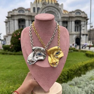 Diseño exagerado Sense Niche Retro Personalidad <span class=keywords><strong>Cadena</strong></span> de clavícula Moda Retro Media cara Máscara Ojo del diablo Colgante Collar - Product Image 1